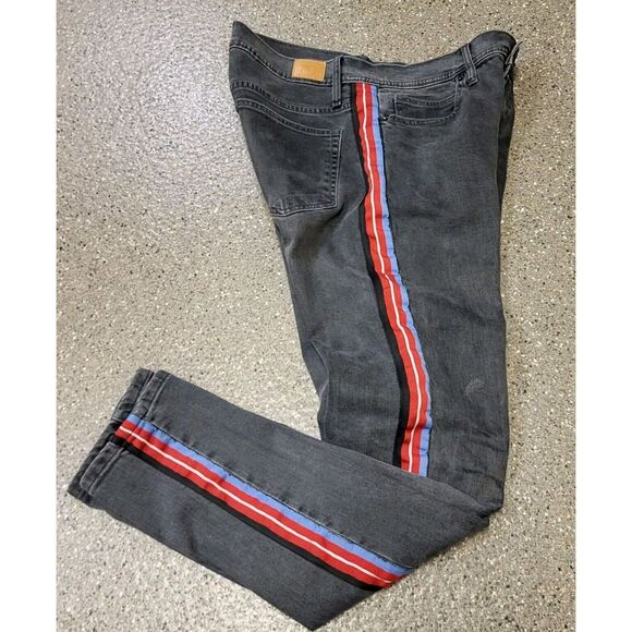 BDG Super Skinny Acid Wash Blue Red Stripe Jeans Women's Size 32 Funky Sport - Picture 9 of 13
